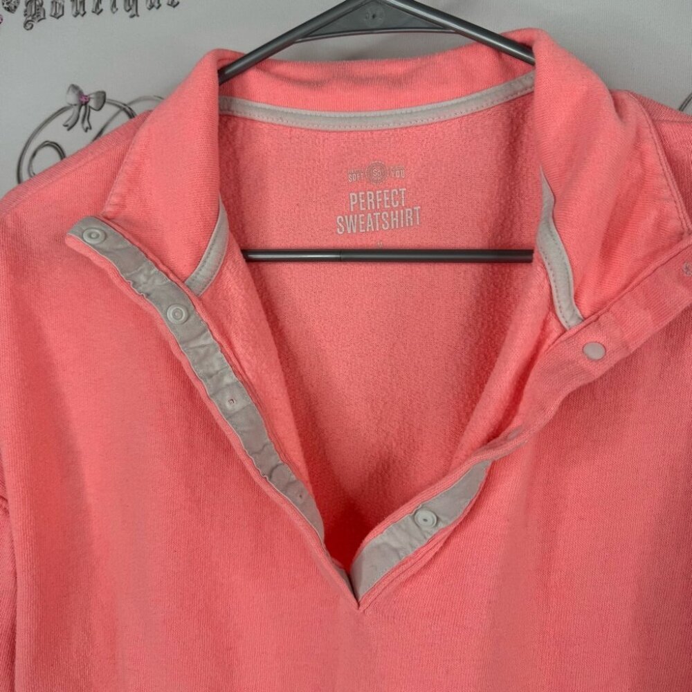 SO Coral Women's Sweatshirt pullover neon sweater long sleeves coral pink orange - Picture 3 of 8